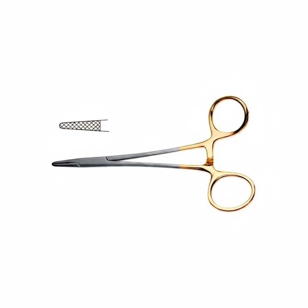 Neivert Needle Holder - Tungsten Carbide Serrated Jaws, One Angled Ring